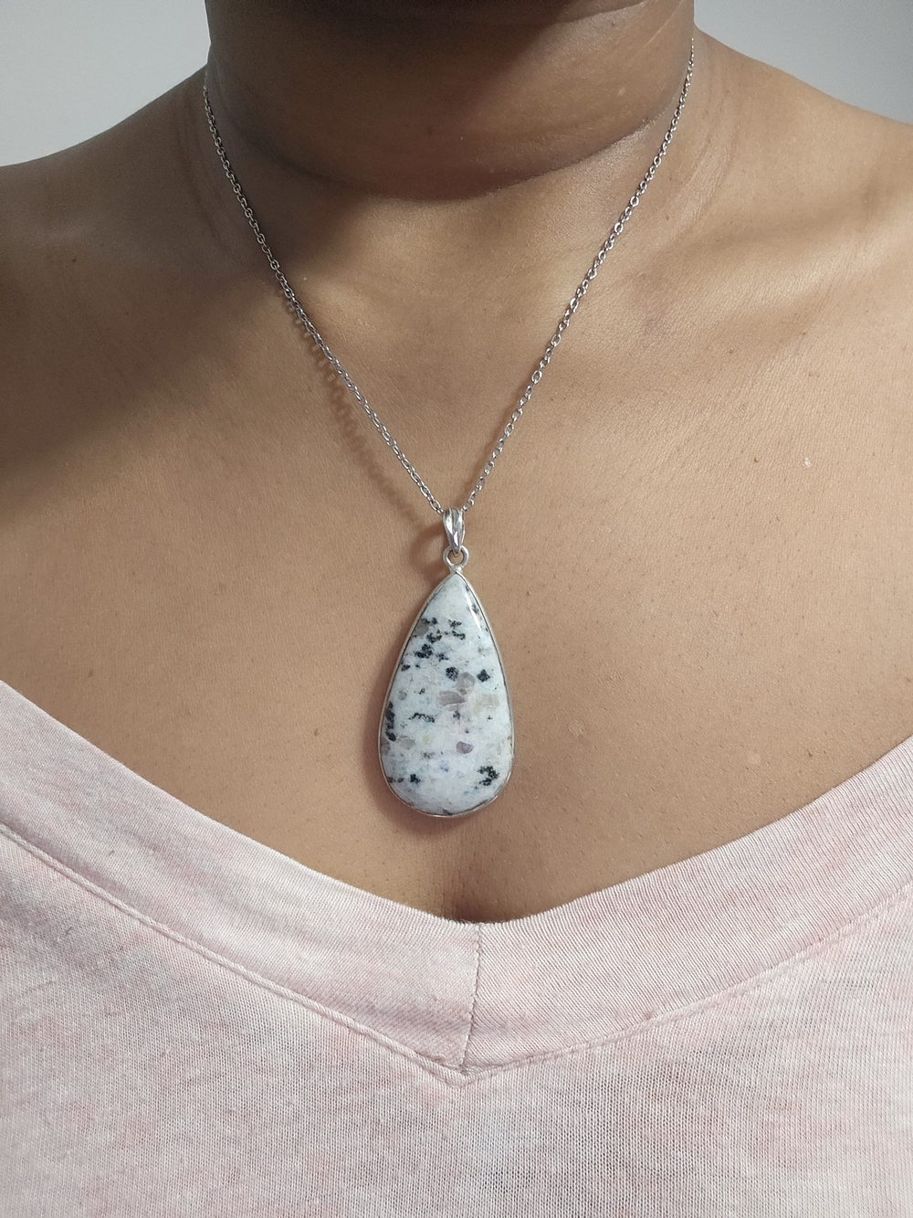 Kiwi Jasper Teardrop Pendant Necklace